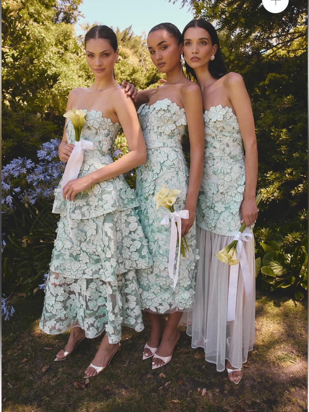 elliatt roseate green 3d floral lace applique strapless tiered maxi dress large - Picture 12 of 14